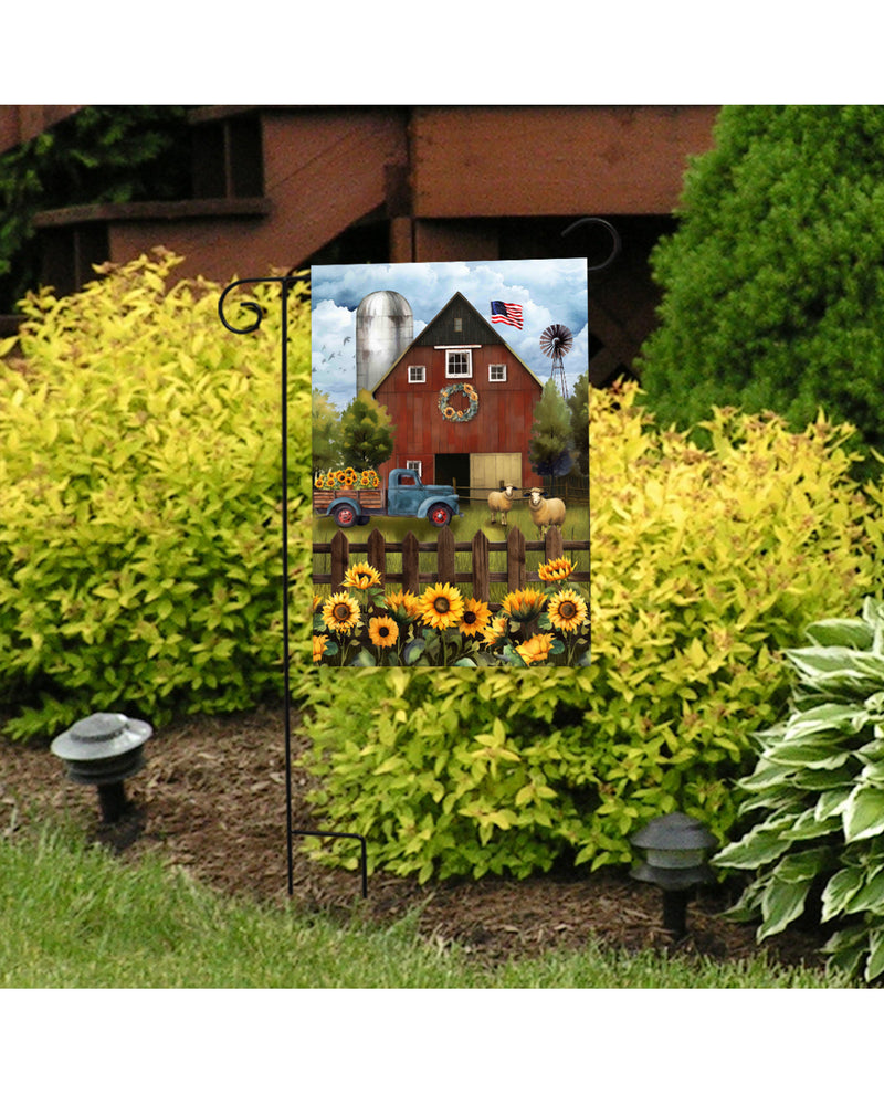 Sunflower Barn Garden Flag