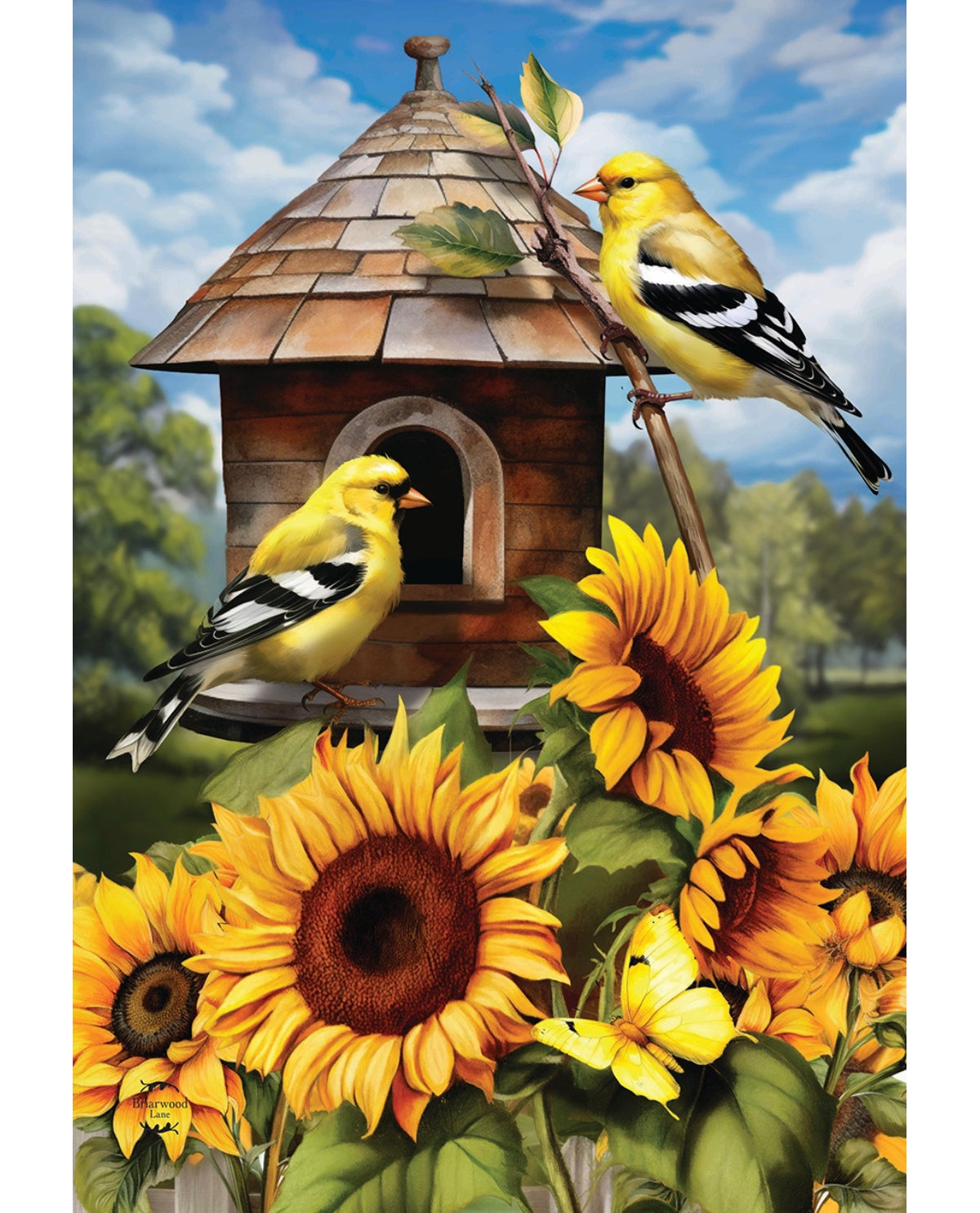 Goldfinches And Sunflowers Garden Flag