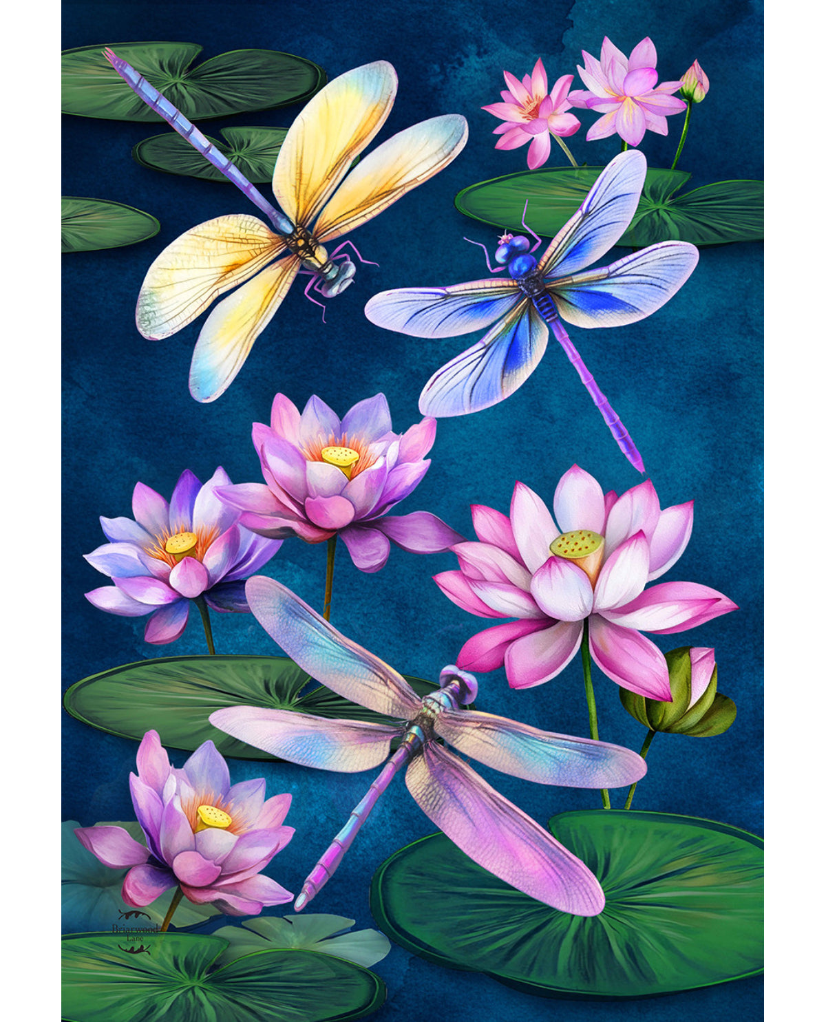 Dragonflies And Waterlilies Garden Flag