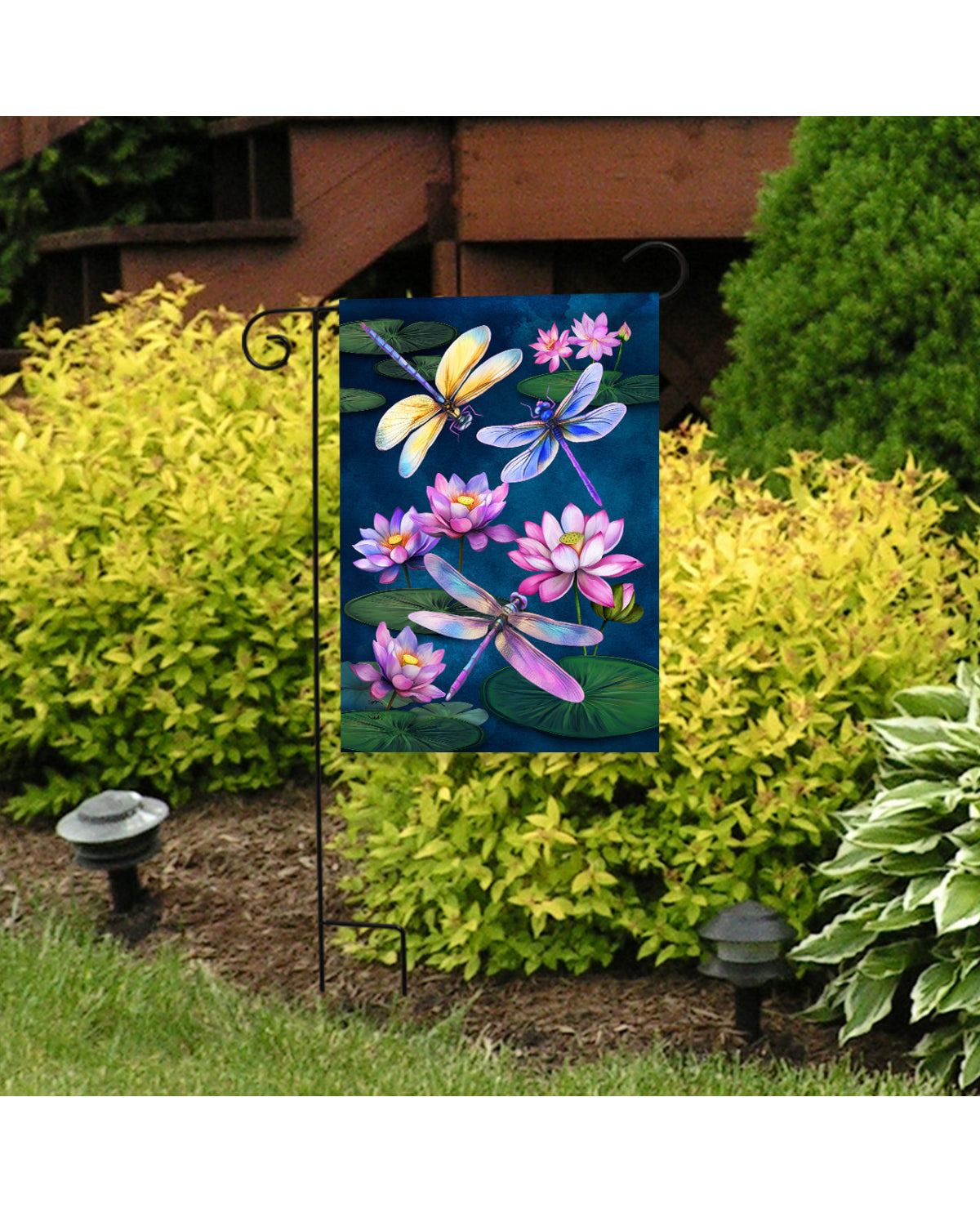 Dragonflies And Waterlilies Garden Flag