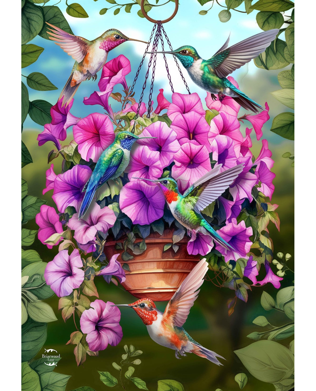 Hummingbirds And Petunias Garden Flag