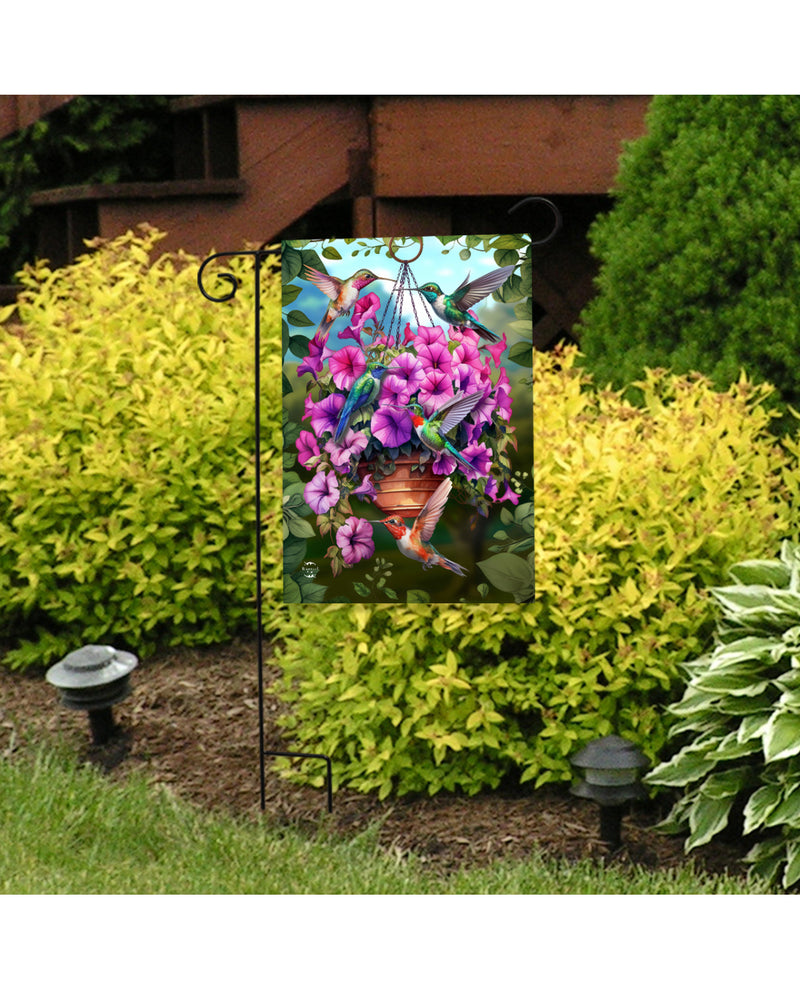 Hummingbirds And Petunias Garden Flag