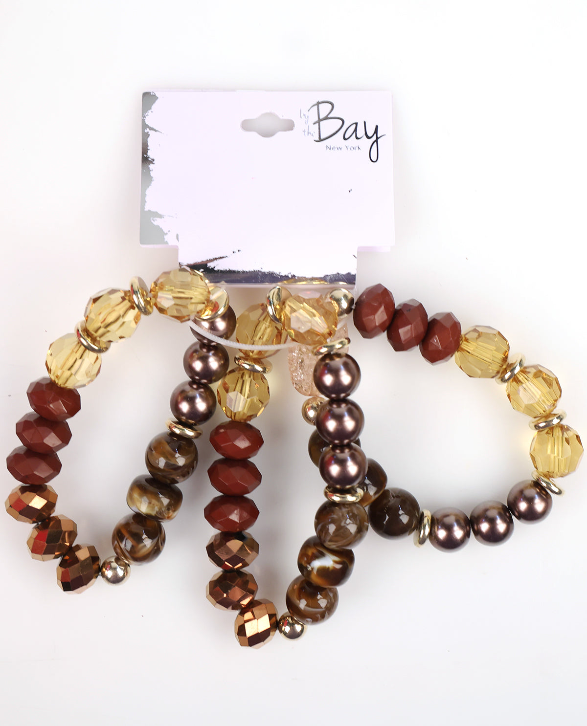 By The Bay 3 Piece Stretch Bracelet Beaded Set Brown