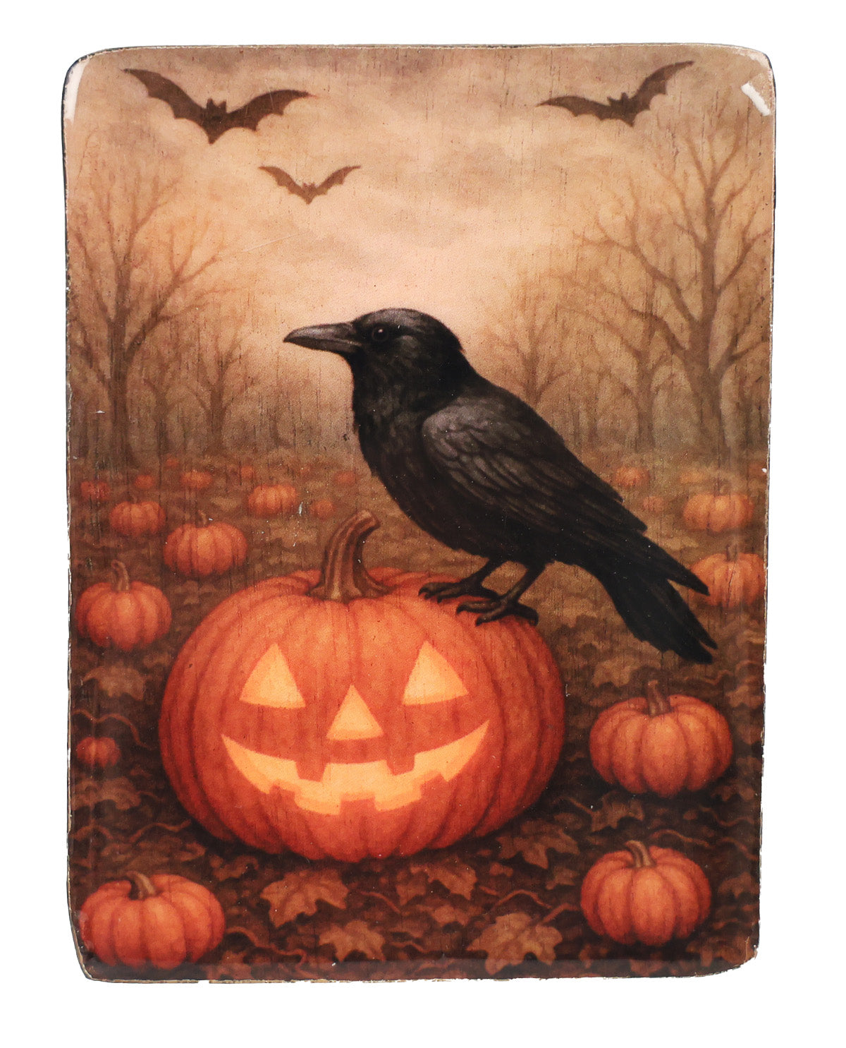Small Crow & Pumpkin Haunted Block