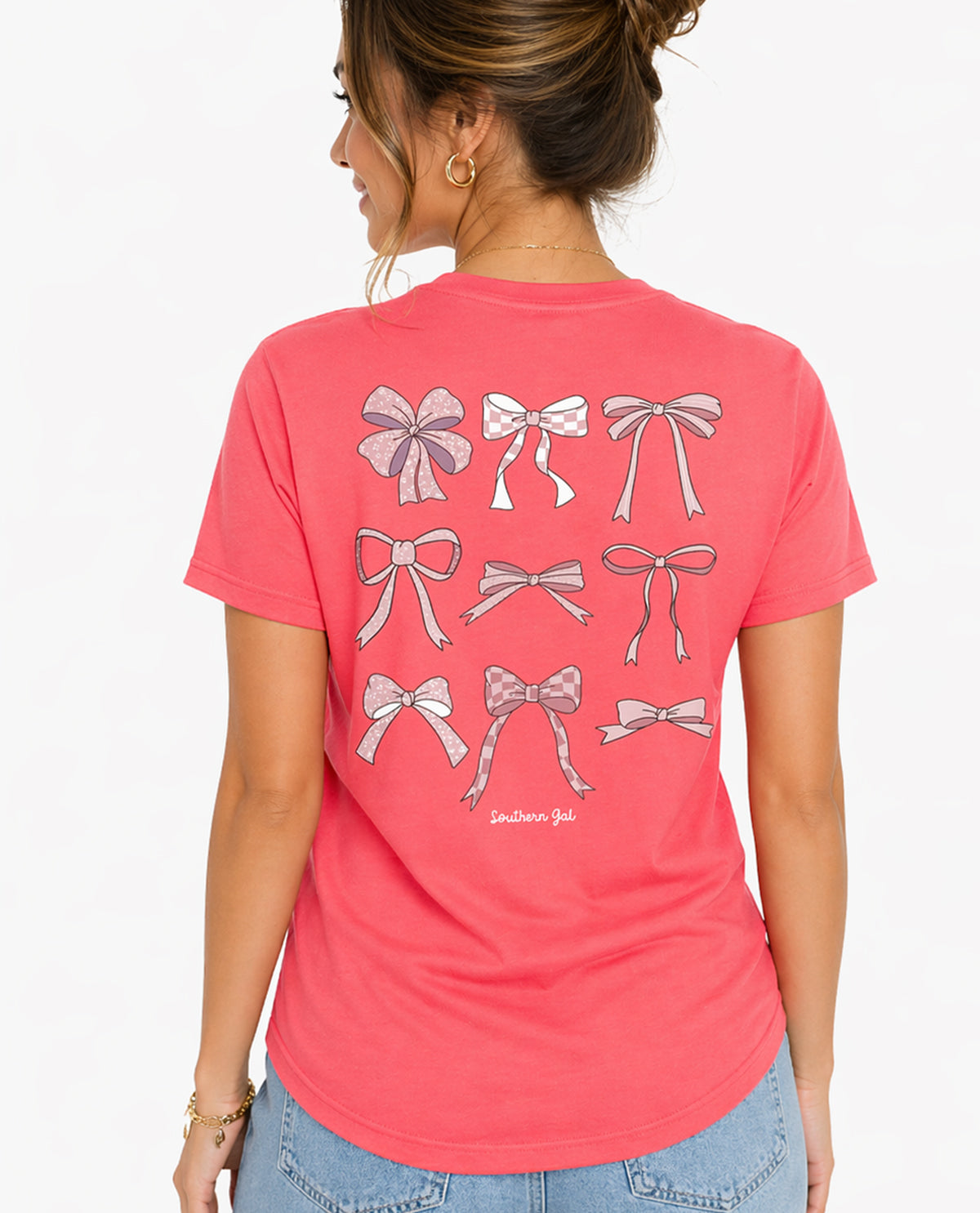 Southern Gal Bows Short Sleeve Screen Tee Coral
