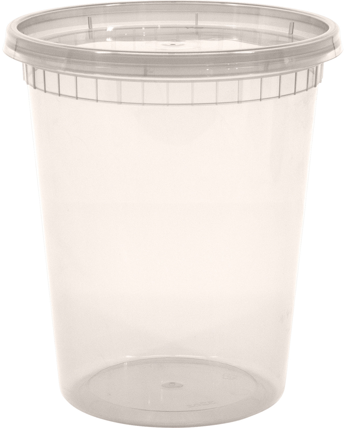 A clear plastic cup with a matching clear plastic lid, shown against a plain white background.
