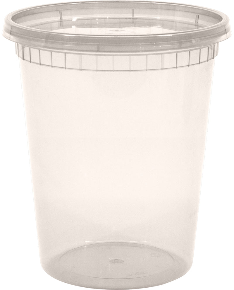 A clear plastic cup with a matching clear plastic lid, shown against a plain white background.