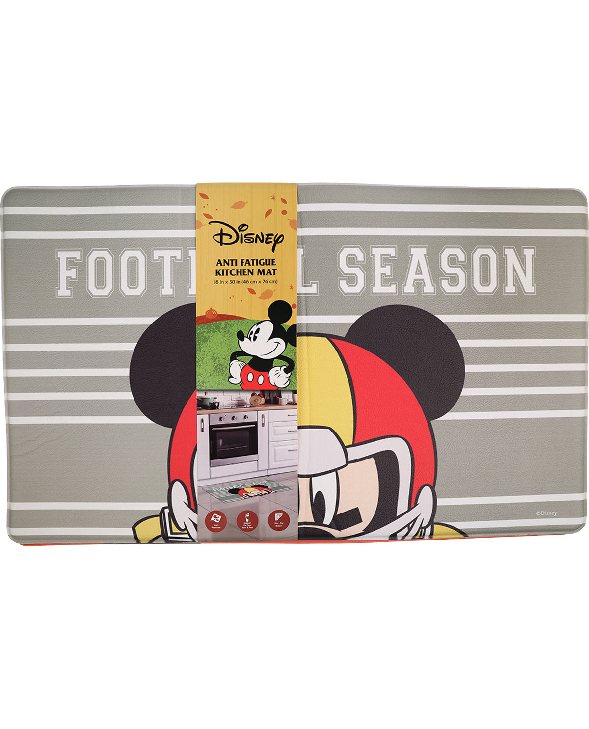 Disney Mickey Mouse kitchen mat with a label on a white background