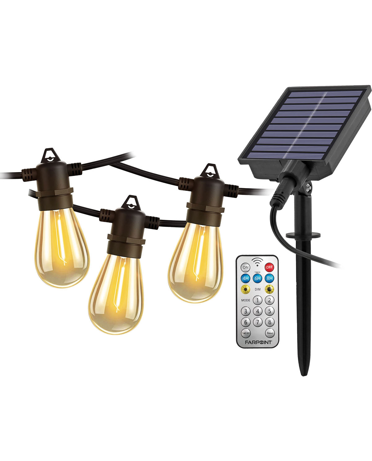 24ft 12 Bulb Solar/USB-C String Lights