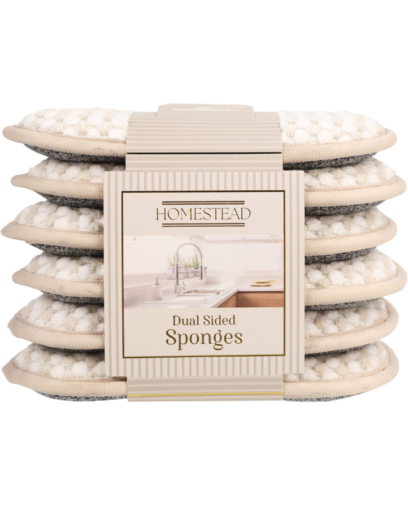 Pack of Homestead dual-sided sponges on a white background