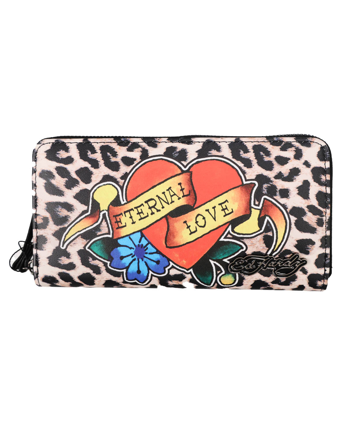 Ed Hardy Cate Zip Around Cheetah Print Wallet