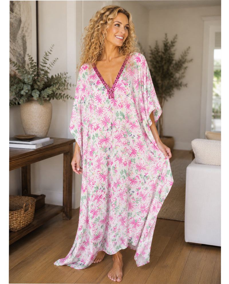 Elegant Emily Short Sequin Neck Caftan