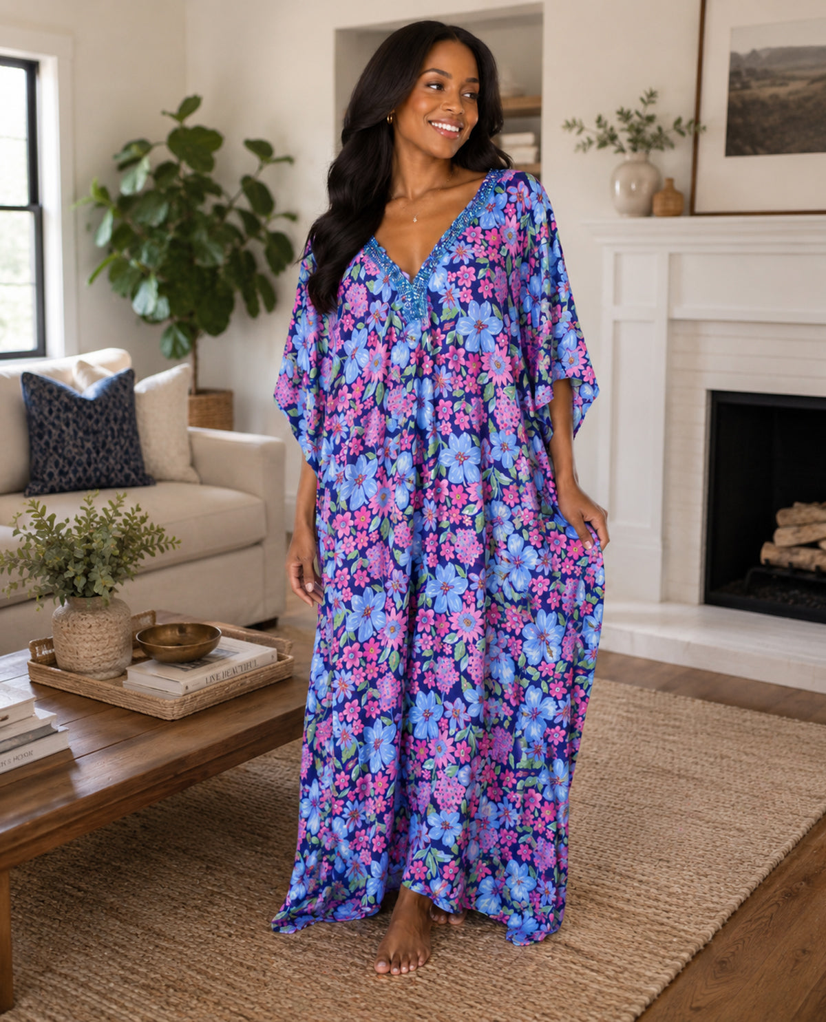 Elegant Emily Short Sequin Neck Caftan