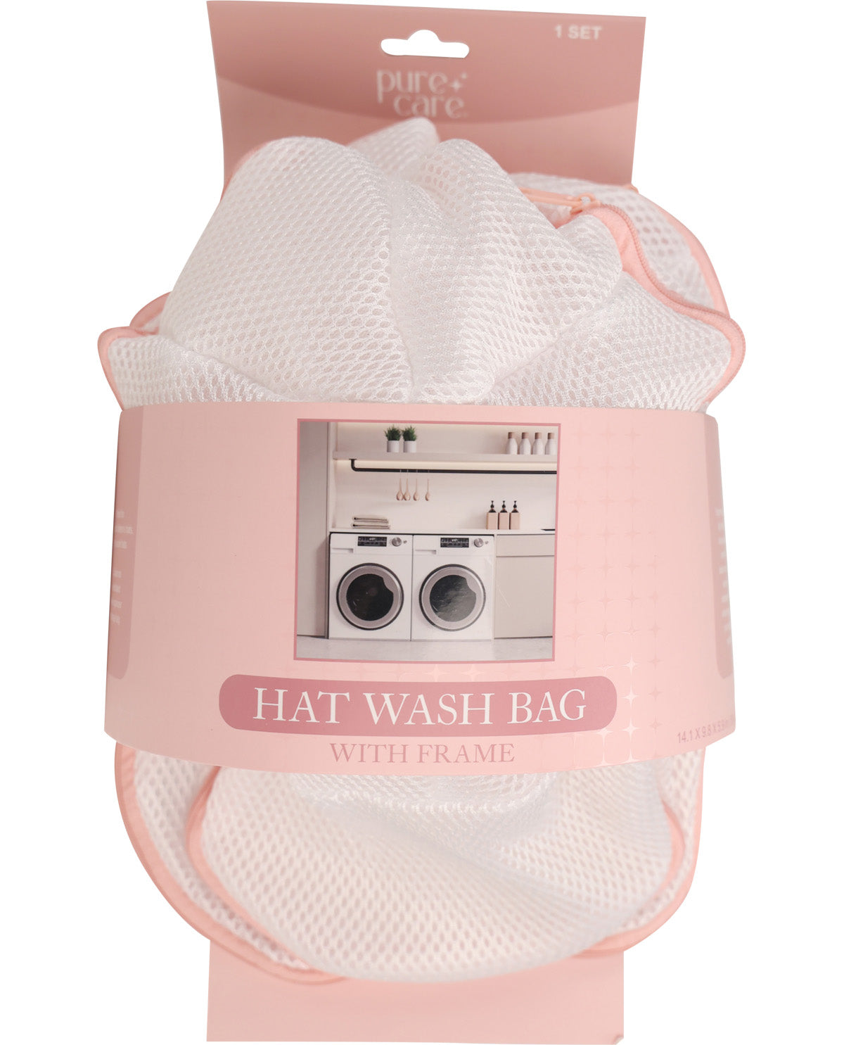 2 Piece Hat Wash Bag with Contrast Zip - Blush