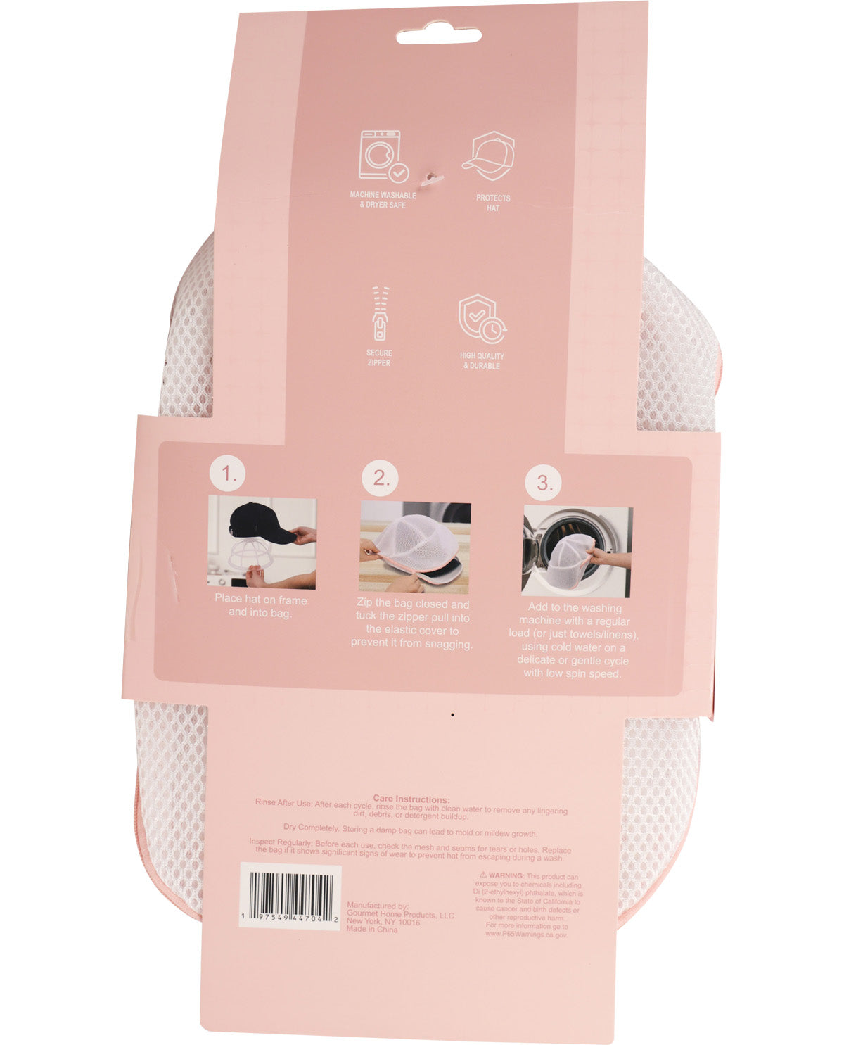 2 Piece Hat Wash Bag with Contrast Zip - Blush