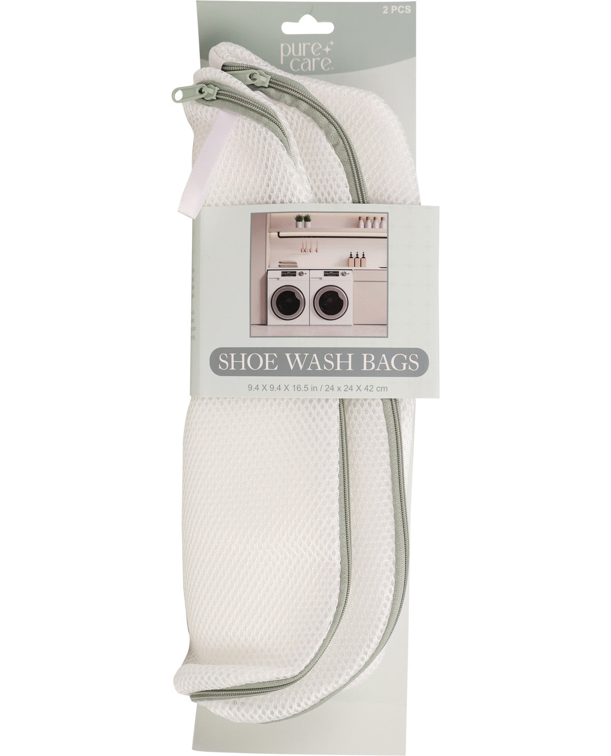 Pure Care 2 Piece Shoe Wash Bag With Contrast Zip - Sage
