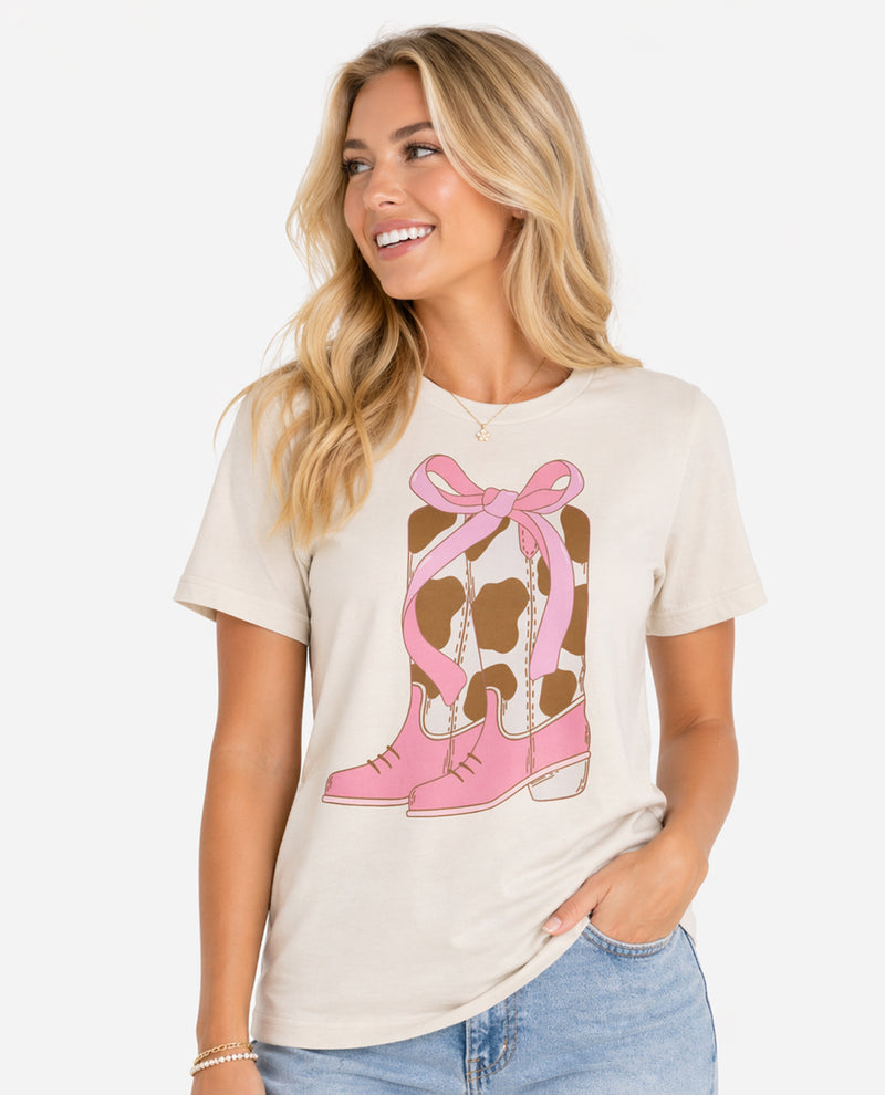 Hide Boots Short Sleeve Screen Tee Natural
