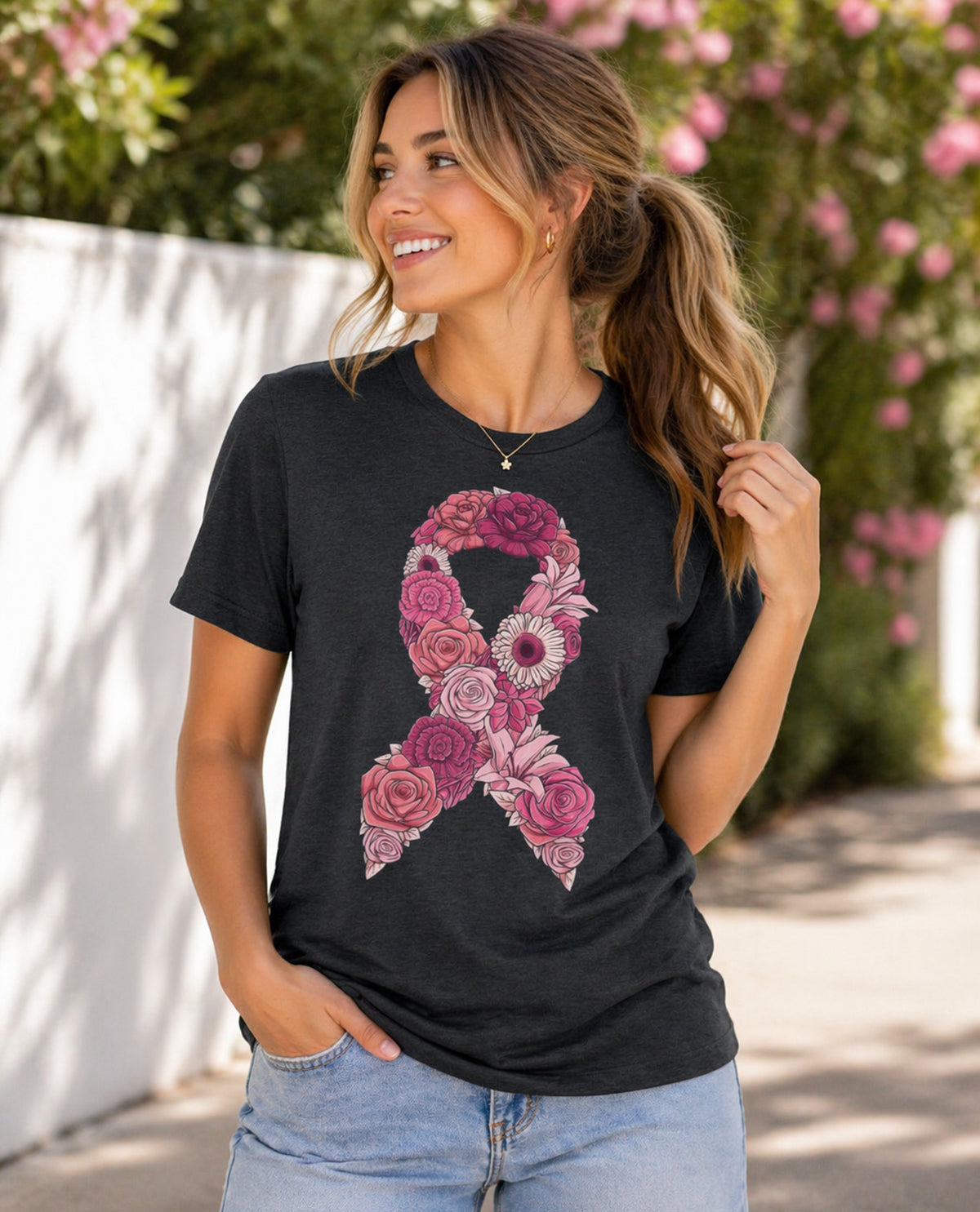 Rose Ribbon Short Sleeve Tee Dark Heather