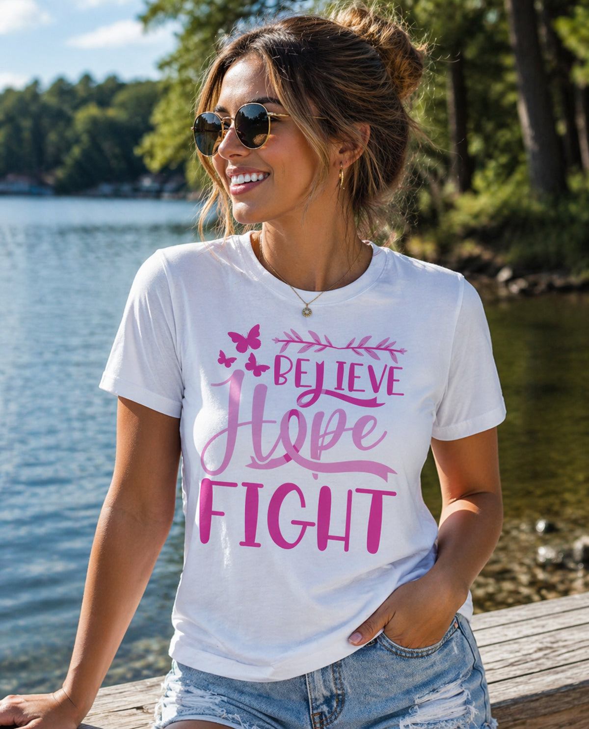 Believe Hope Fight Short Sleeve Screen Tee White