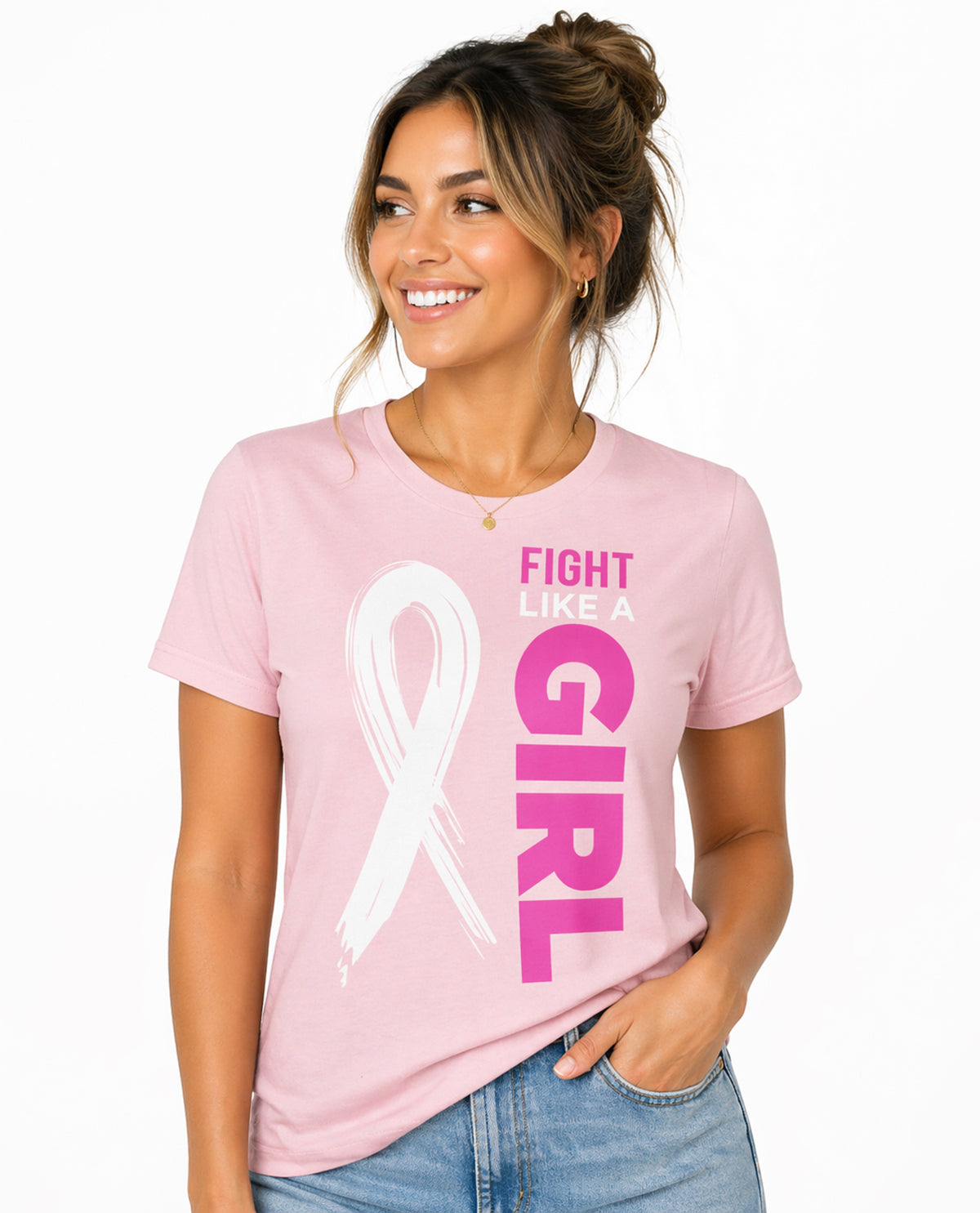 Fight Like A Girl Short Sleeve Screen Tee Lt Pink