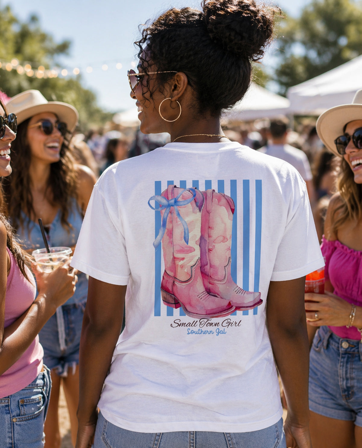 Southern Gal Small Town Short Sleeve Screen Tee White
