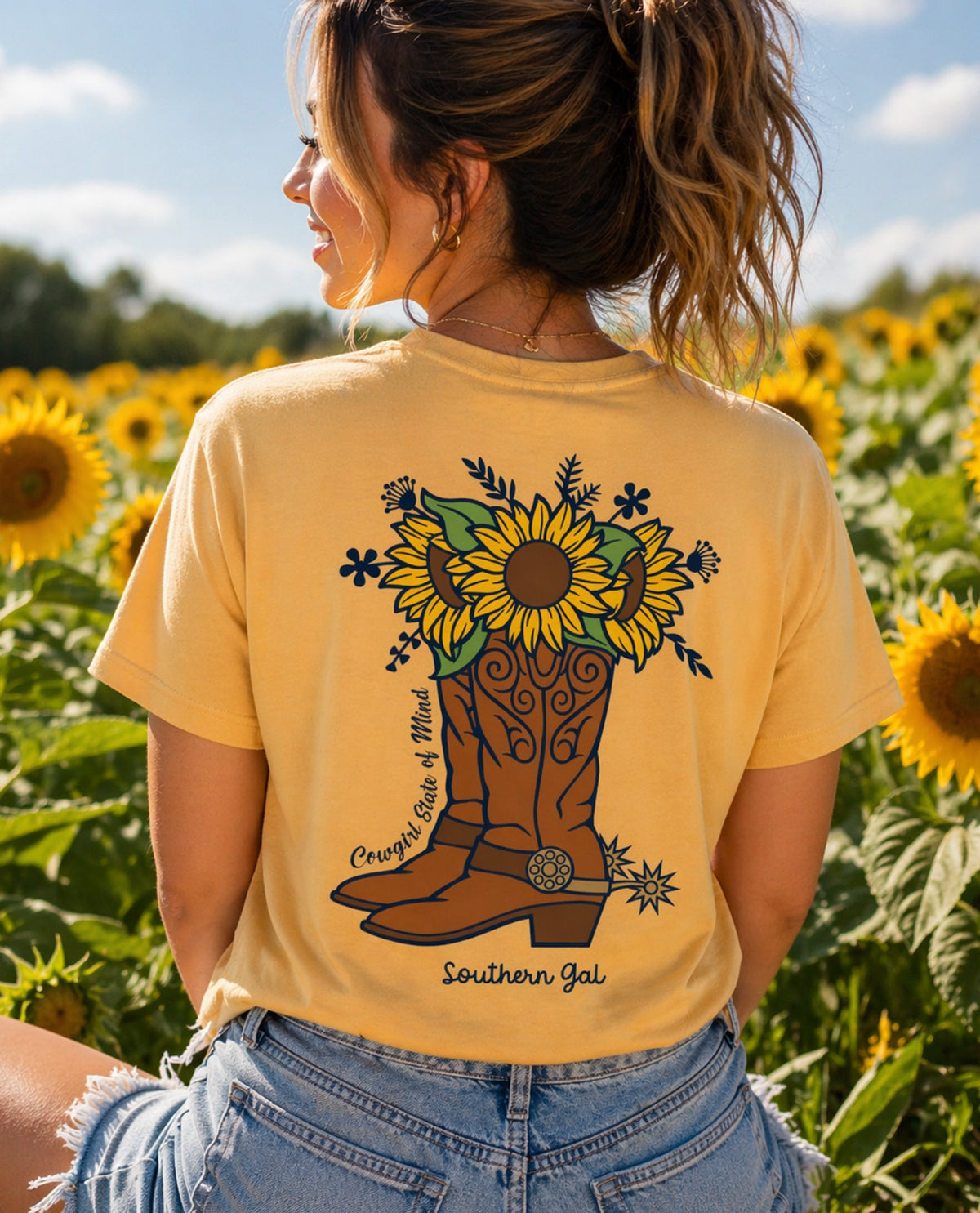 Southern Gal Cowgirl Short Sleeve Screen Tee Yellow Haze