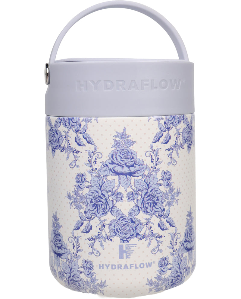 Hydraflow water bottle with floral design on a white background