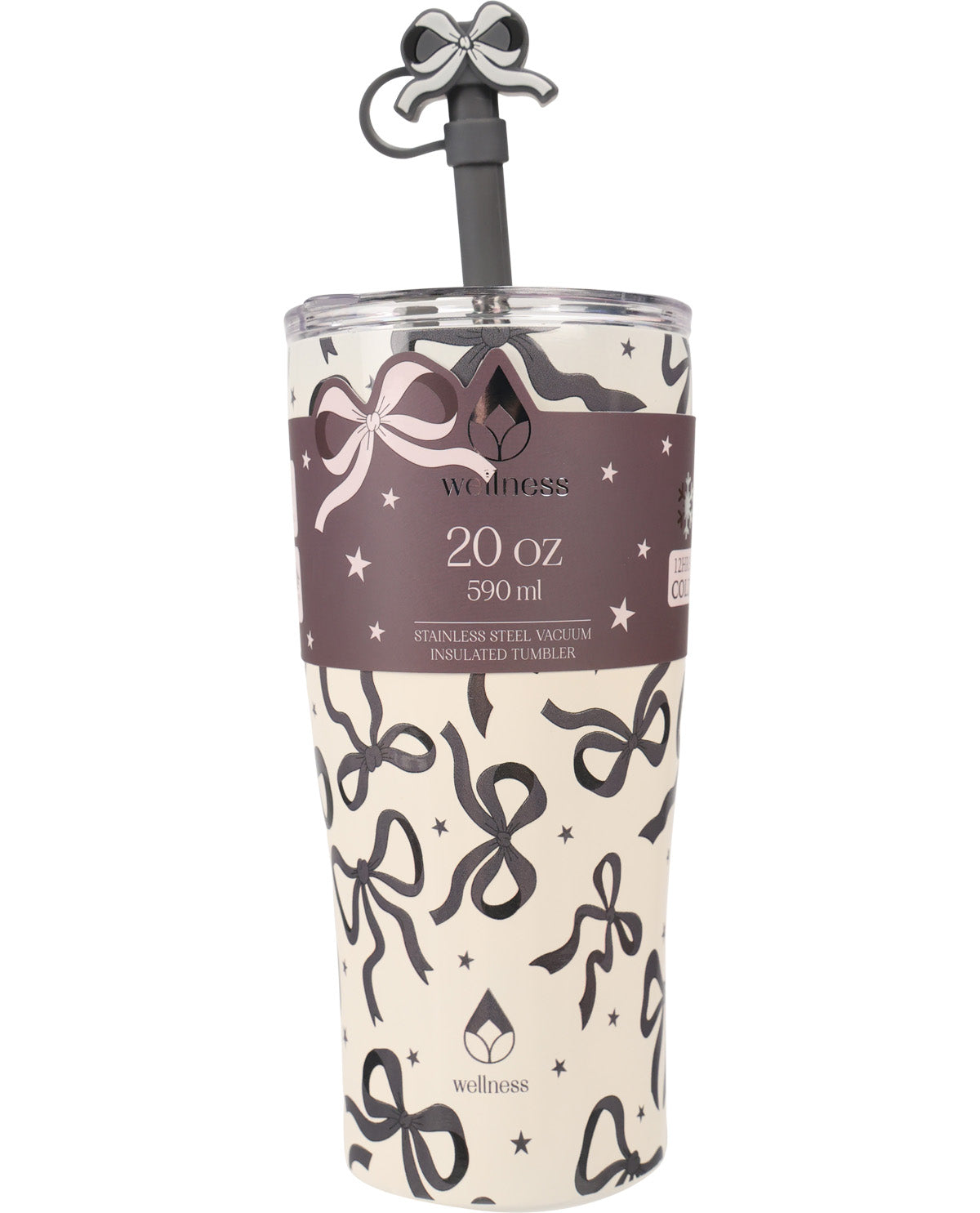 Wellness 20oz Charcoal Bow Print Tumbler