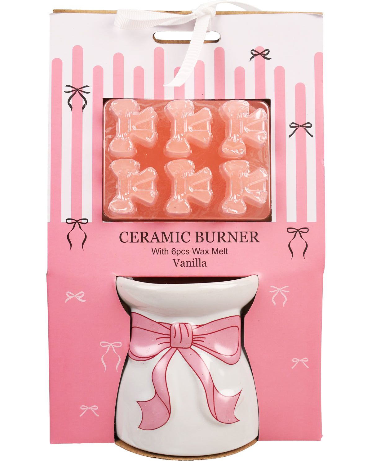Ceramic burner with wax melts in a pink packaging