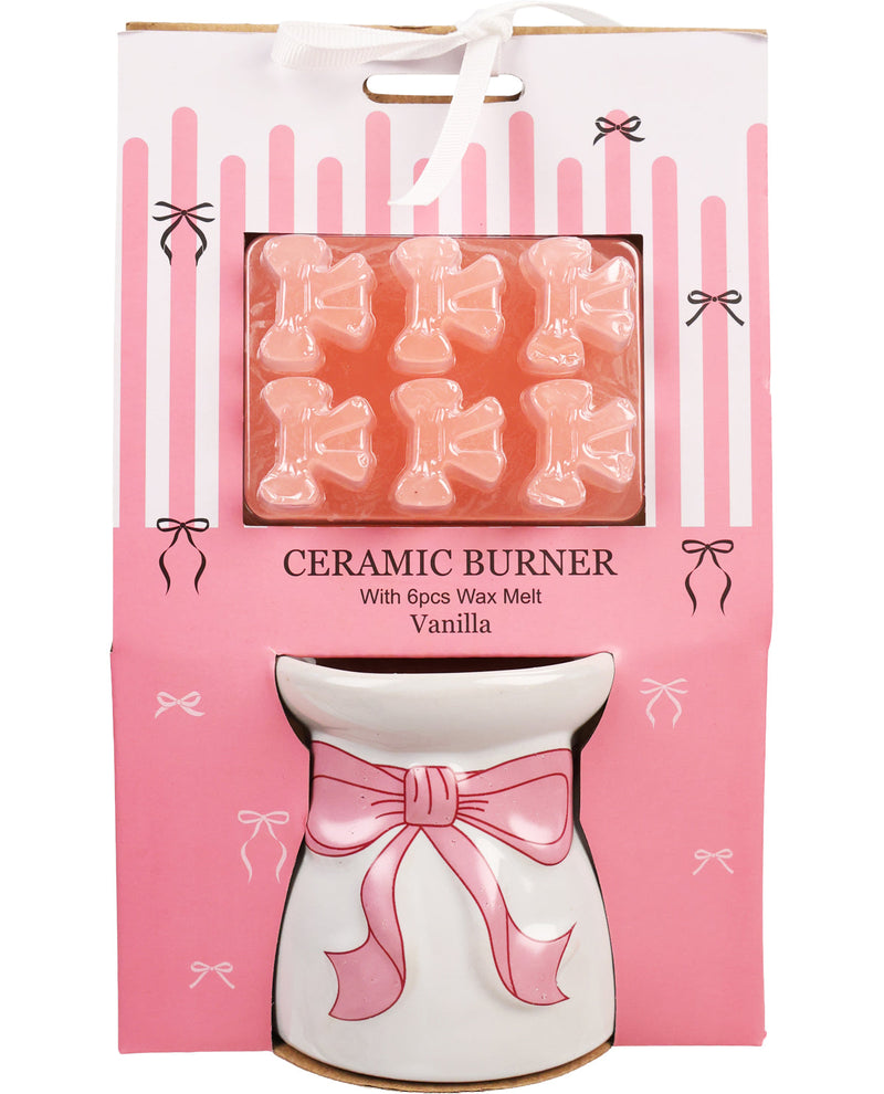 Ceramic burner with wax melts in a pink packaging