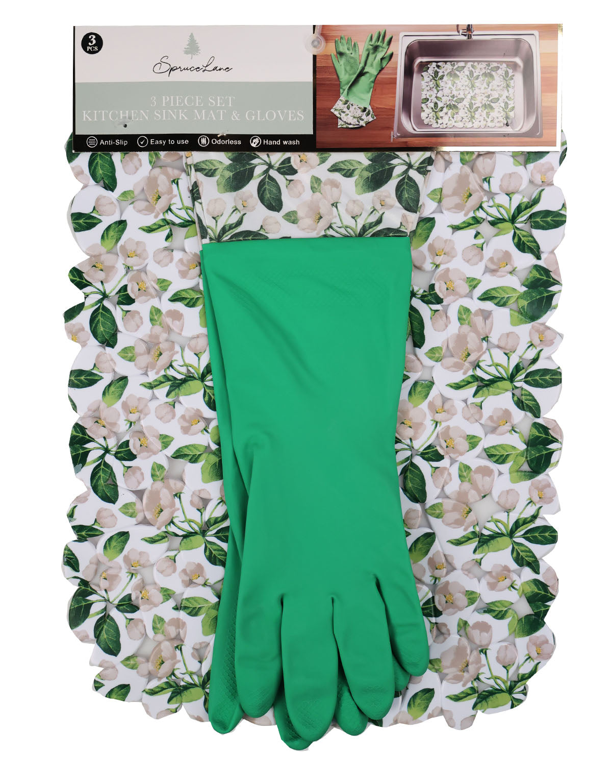 Floral 3pc Kitchen Mat And Gloves Set