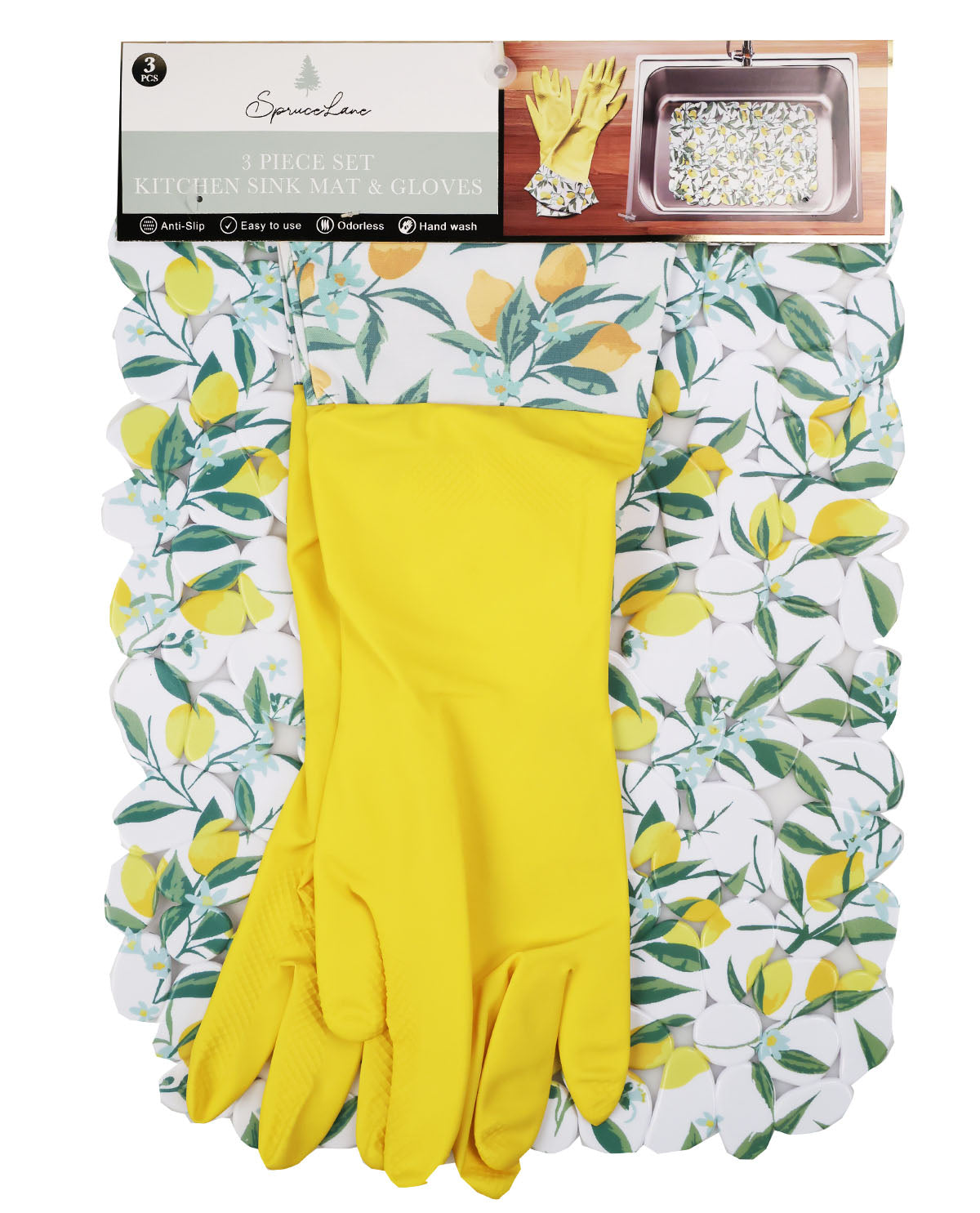 Lemon 3pc Kitchen Mat And Gloves Set