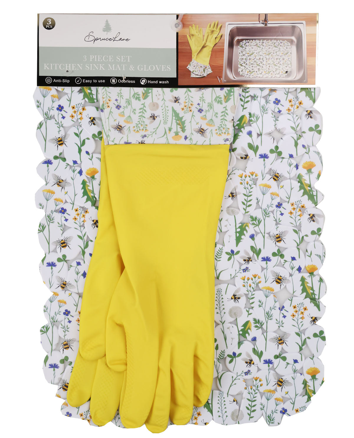 Bee 3pc Kitchen Mat And Gloves Set