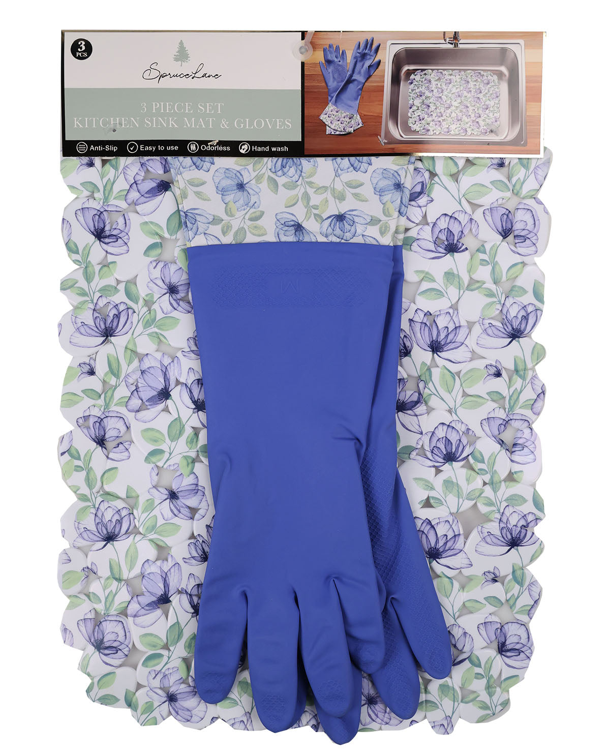 Blue 3pc Kitchen Mat And Gloves Set