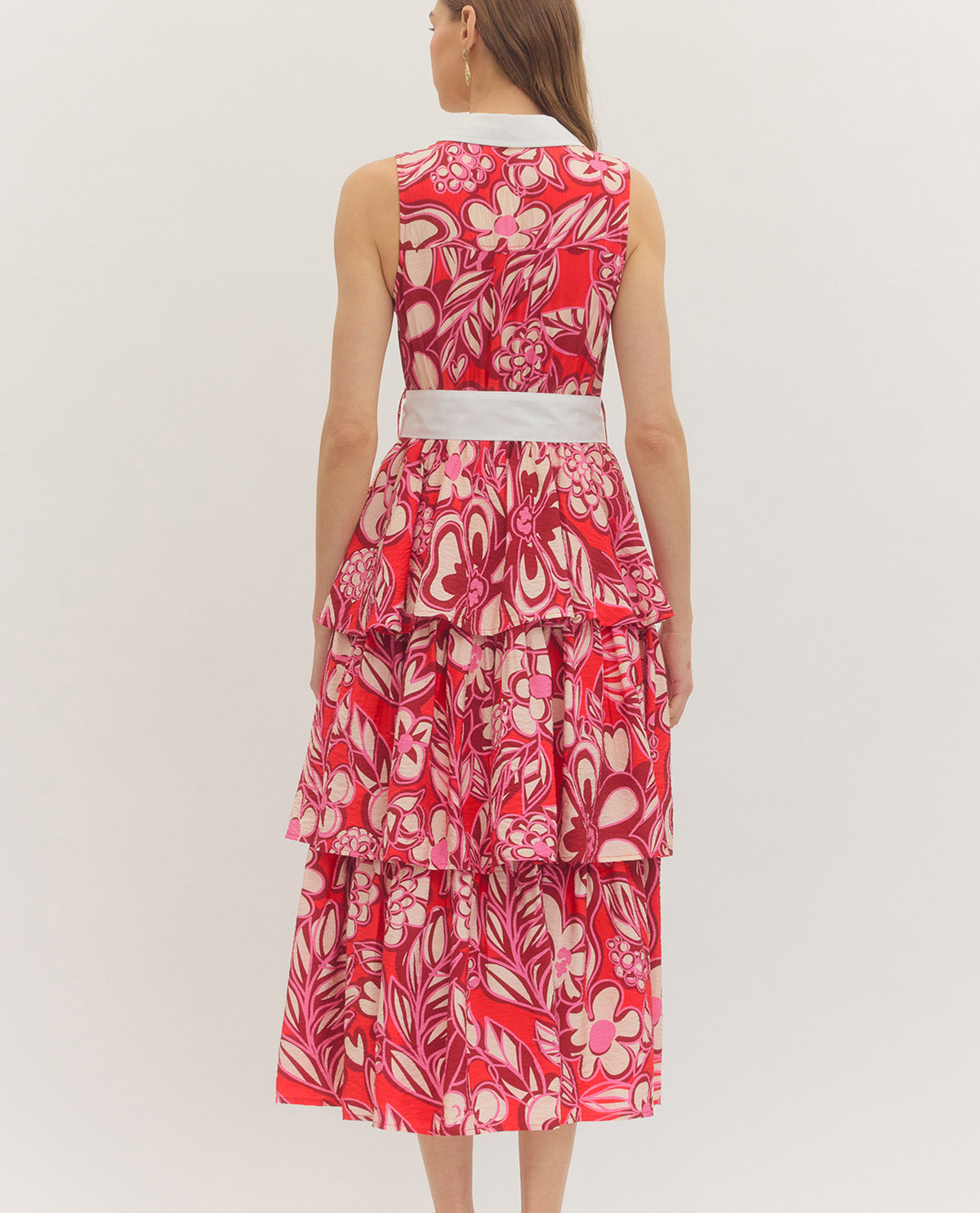 Entro Print Tiered Dress Pink