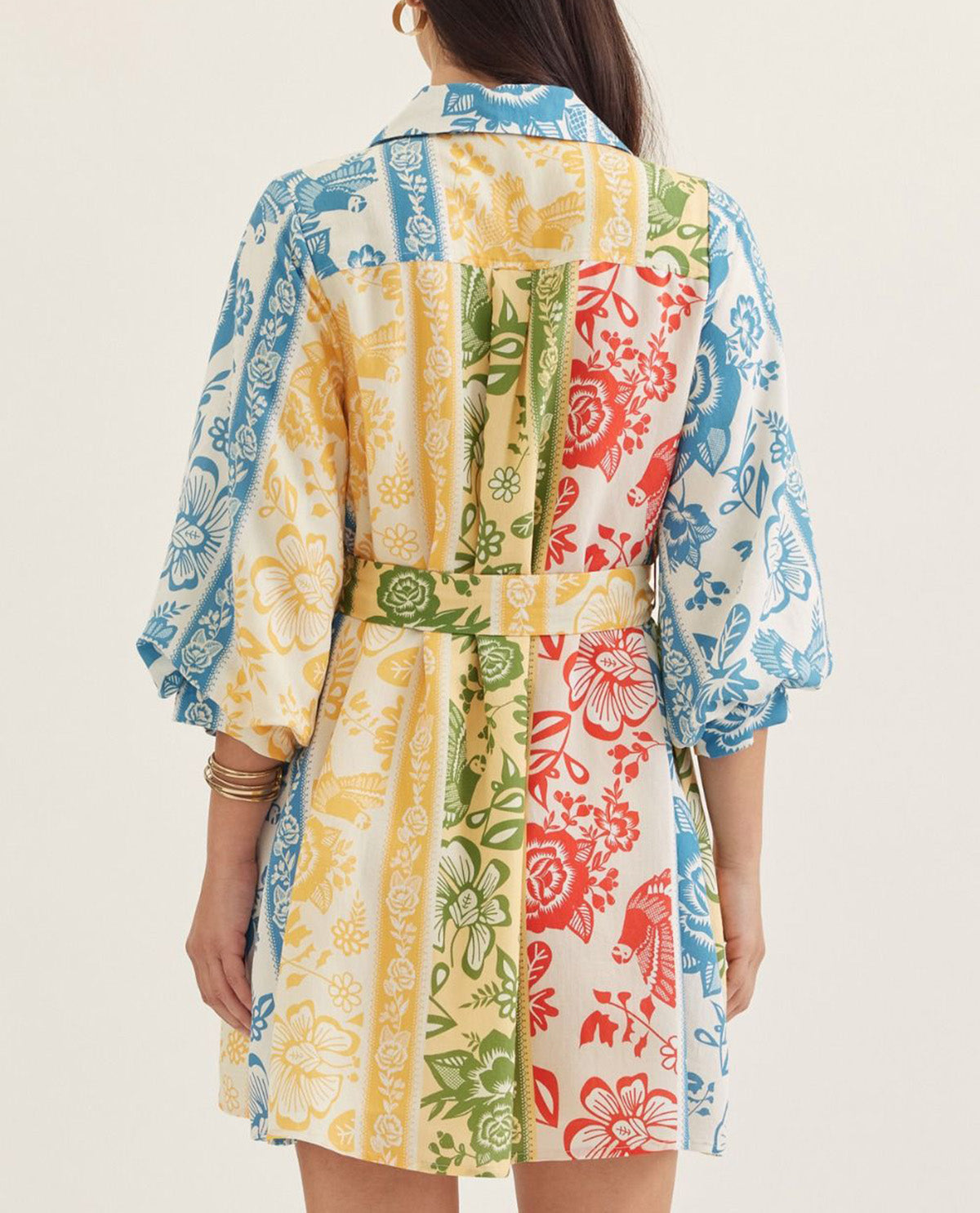 Entro Mixed Print Tie Waist Dress Denim Multi