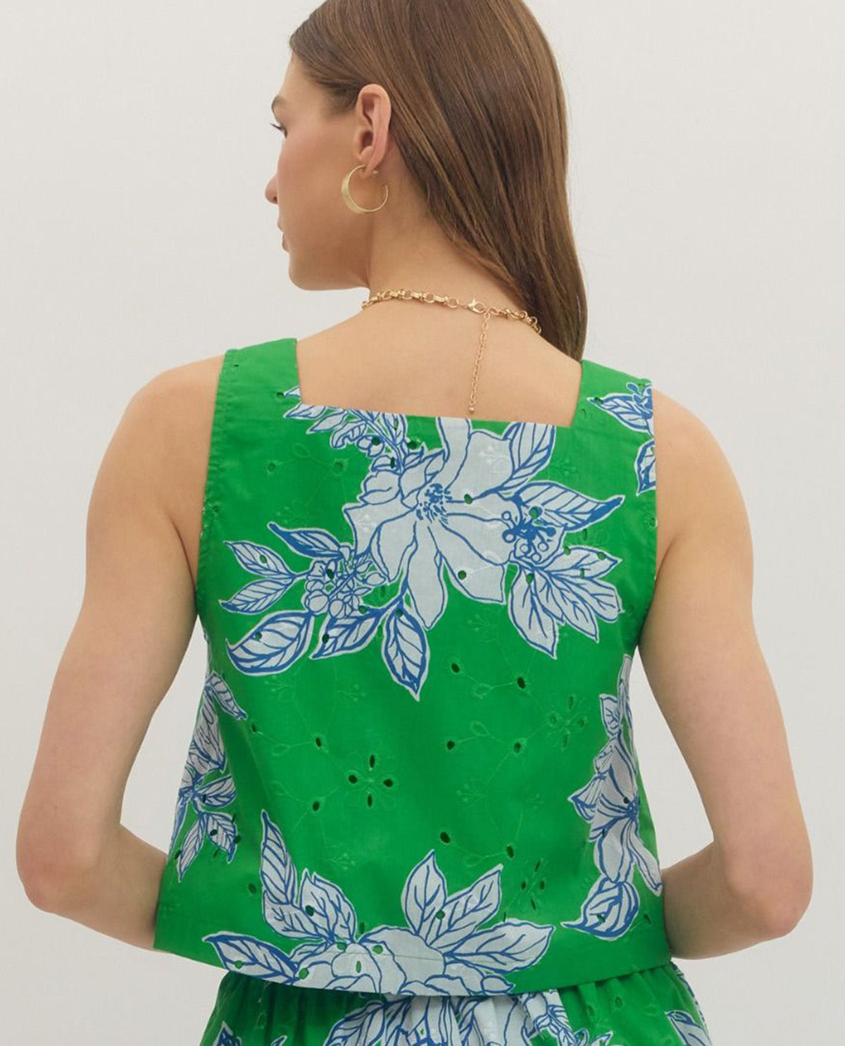 Entro Print Button Front Tank Top Green