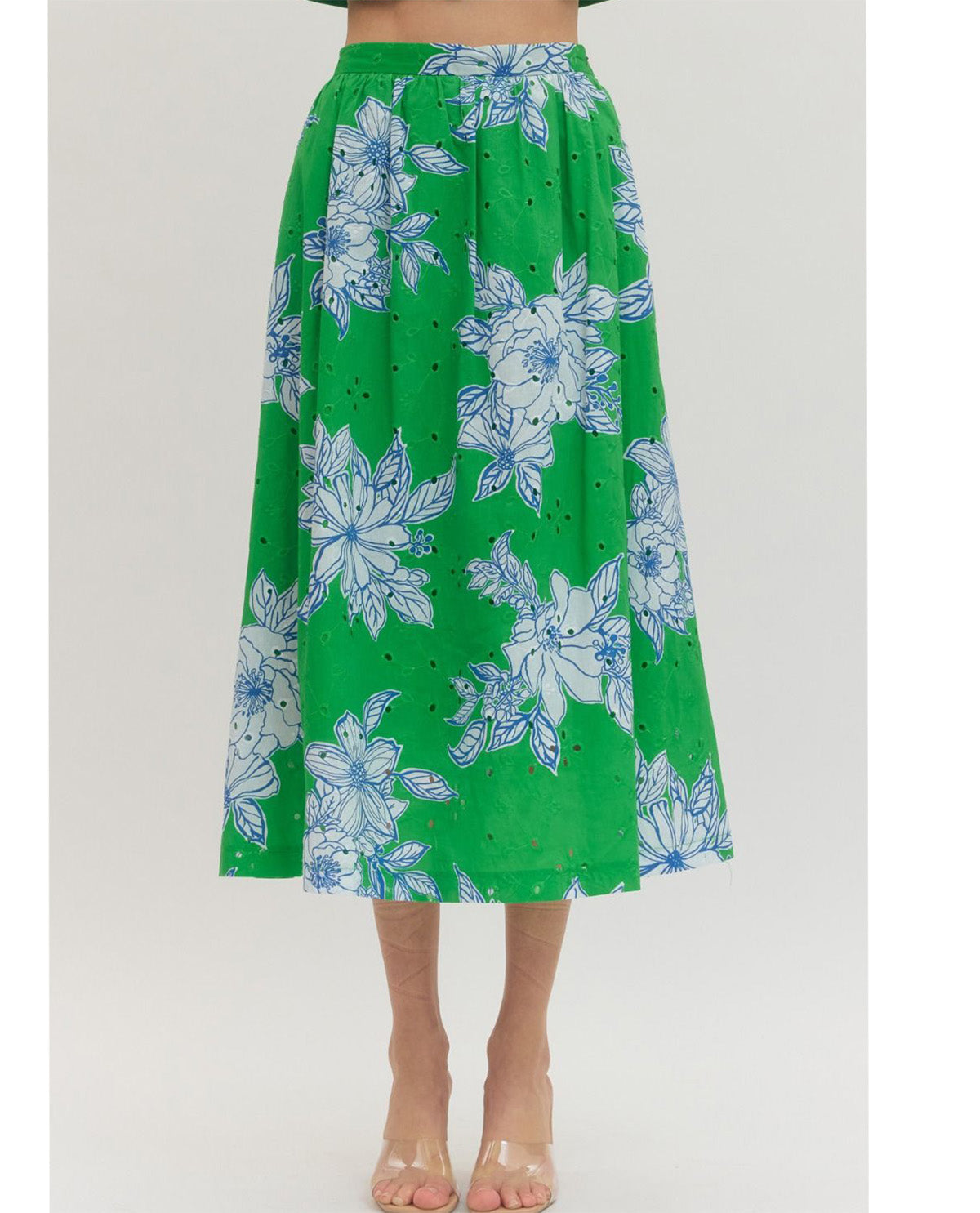 Green floral skirt on a white background