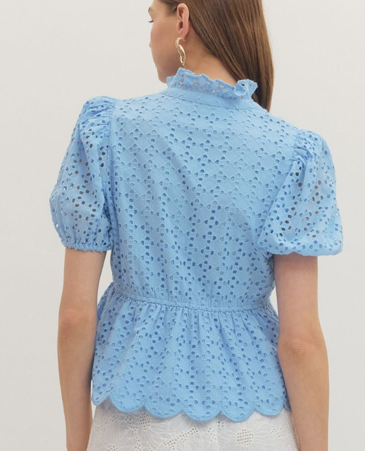 Entro Eyelet Peplum Top Blue