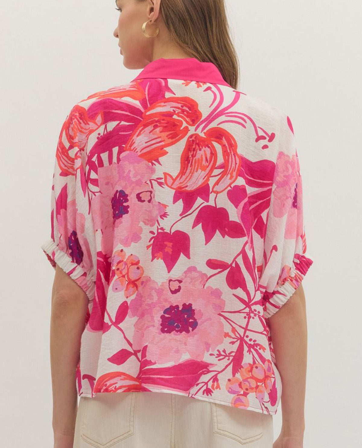 Entro Print Button Front Top Fuchsia
