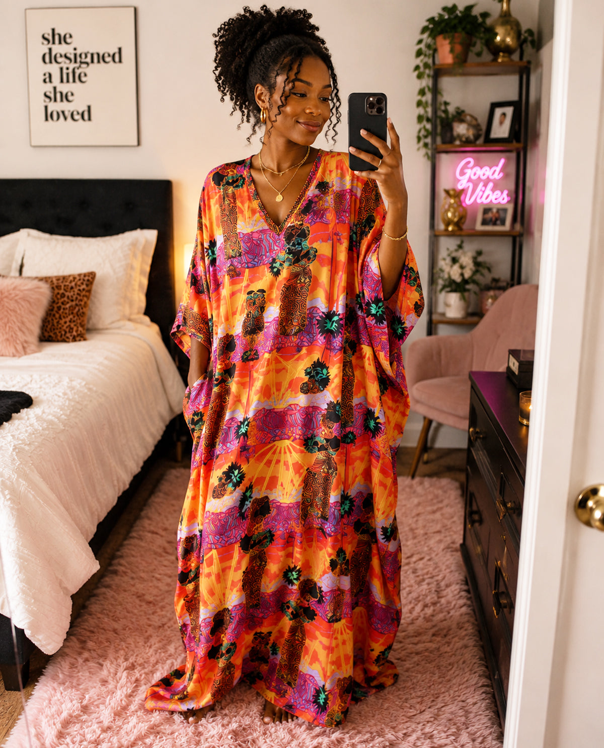 Elegant Emily 40" Sequin Neck Caftan