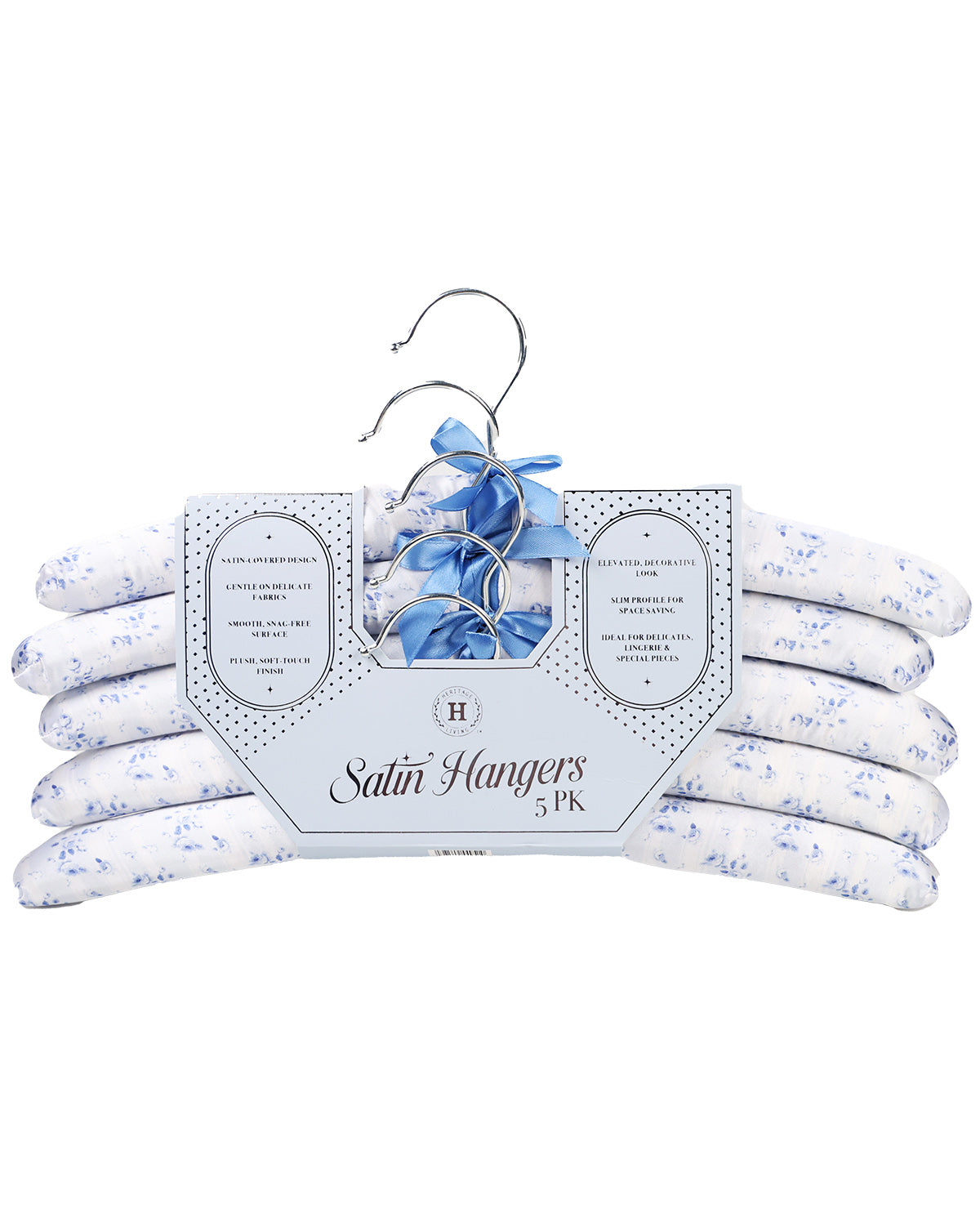 Heritage Blue Gingham Floral 5pk Satin Hanger Gold Hook