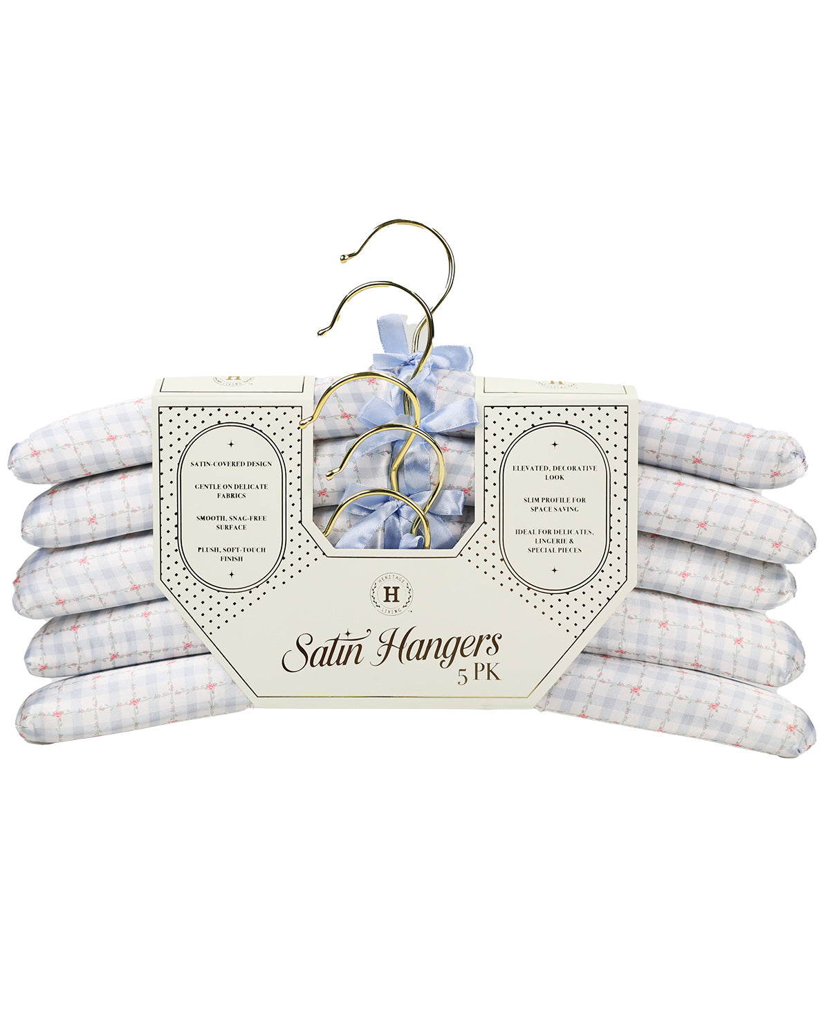 Heritage Blue Stripe Floral 5pk Satin Hangers