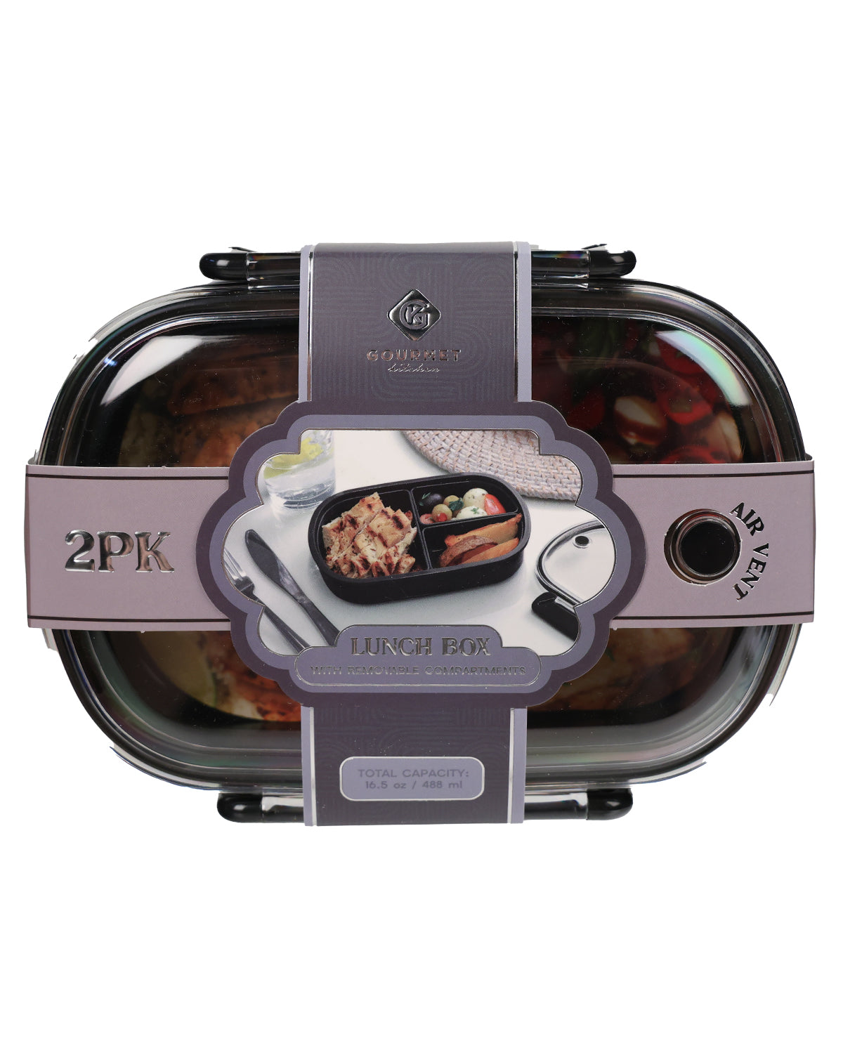 Black 2pk Oval Lunch Kit With 3 Removable Compartments