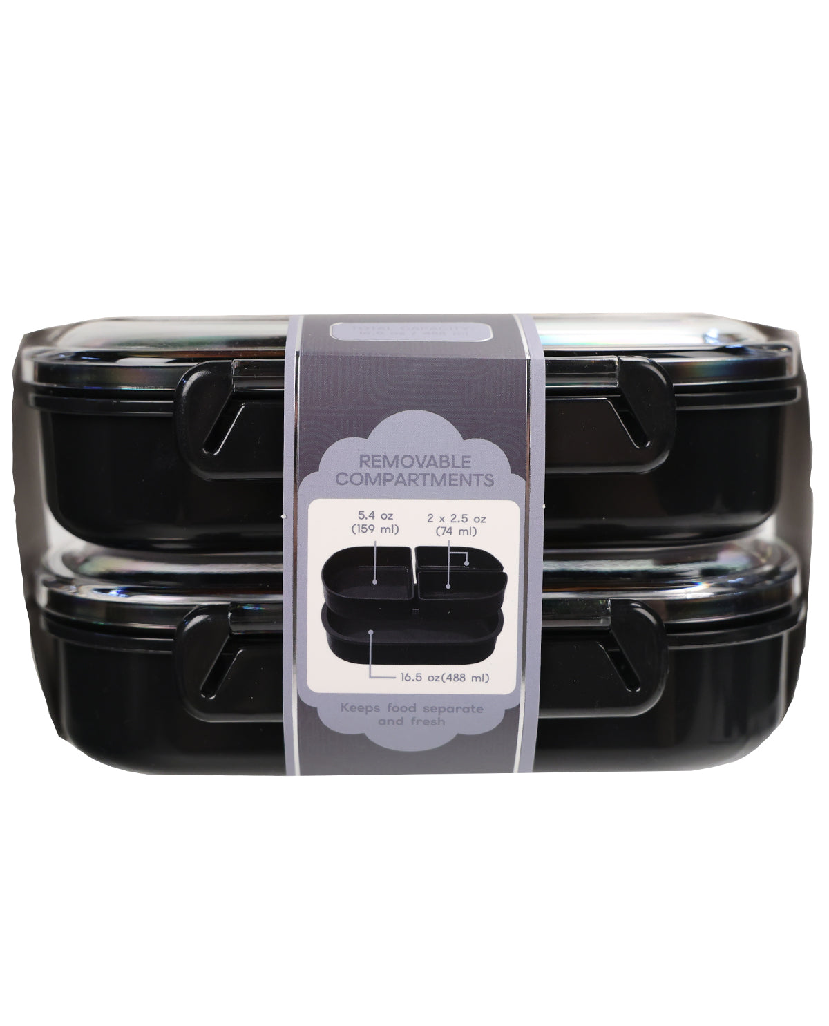Black 2pk Oval Lunch Kit With 3 Removable Compartments