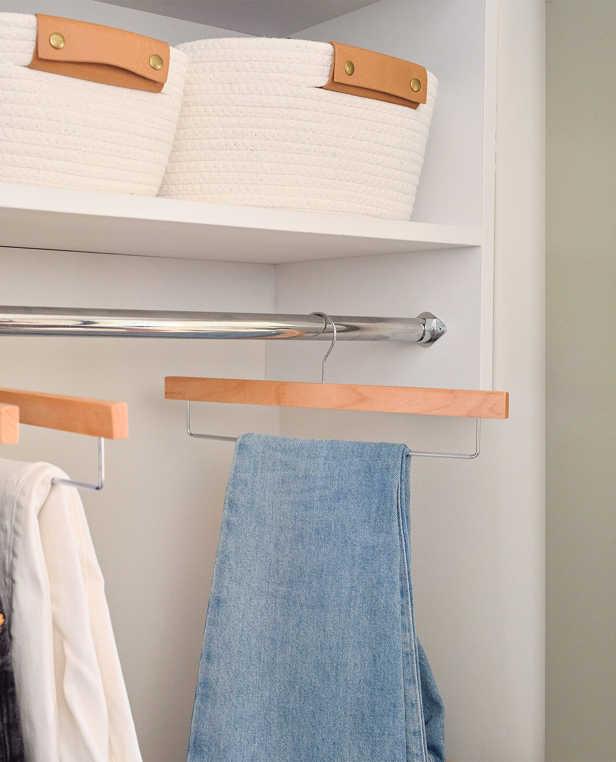 5pk Wooden Pants Hanger Set- Metal Bar With PVC Tube