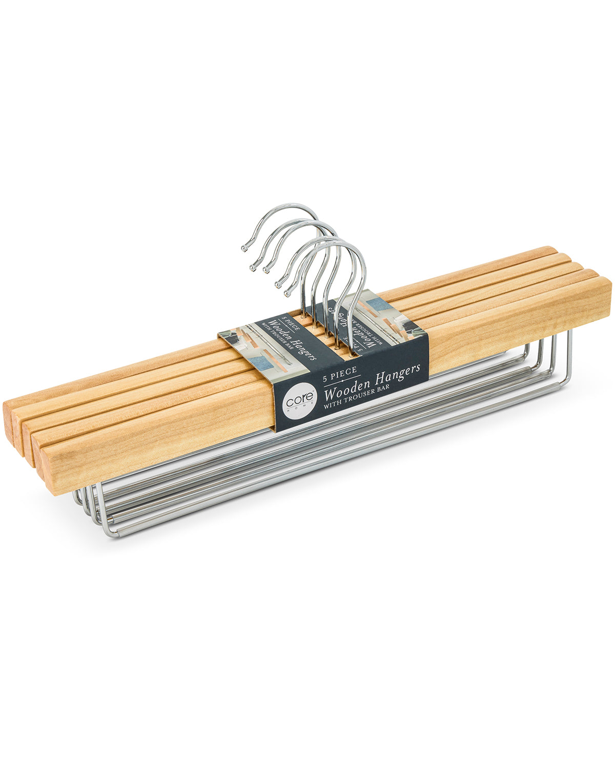 5pk Wooden Pants Hanger Set- Metal Bar With PVC Tube