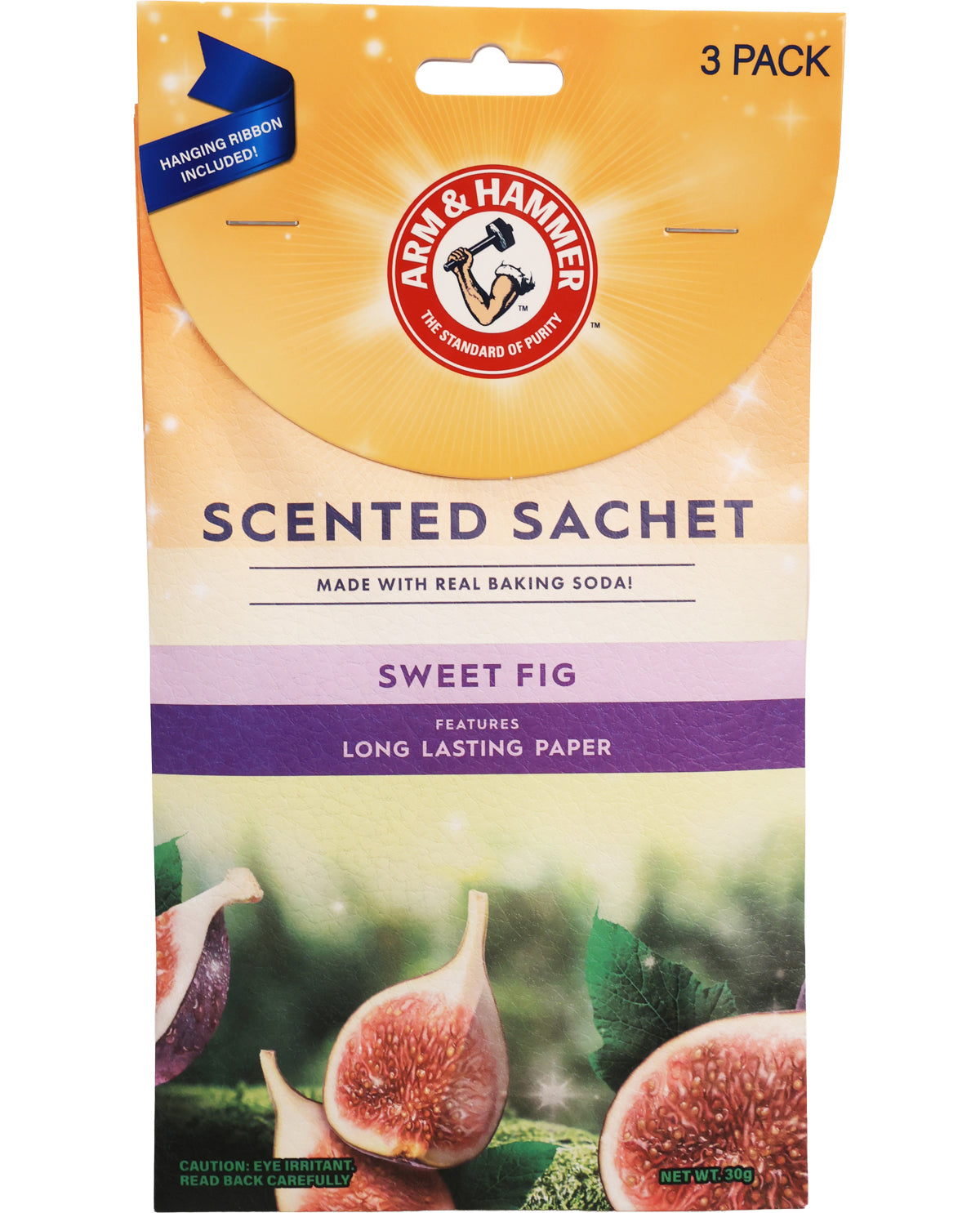 Arm & Hammer scented sachet packaging with sweet fig flavor on a white background