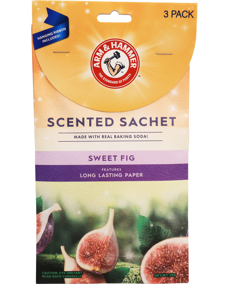 Arm & Hammer scented sachet packaging with sweet fig flavor on a white background