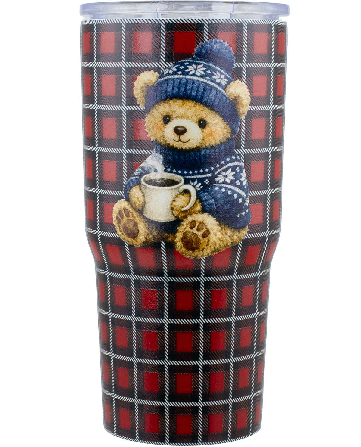 20oz Tumbler Red Checker With Coffee Time Bear